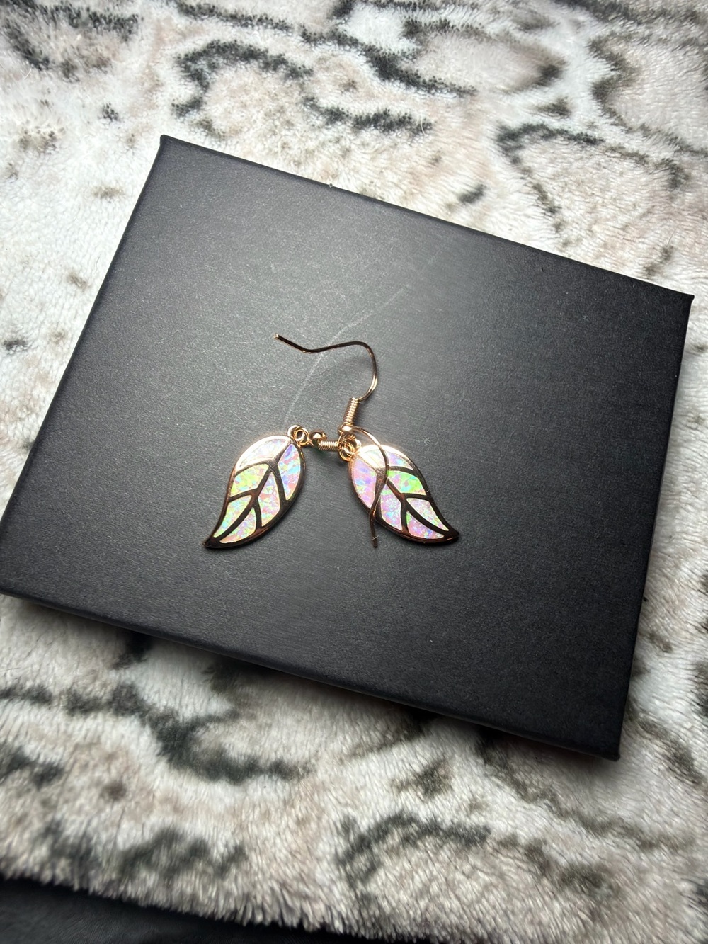 Rose Gold Opal Leaf Earring Dangles